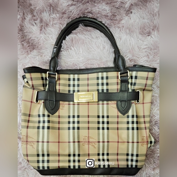 Burberry Haymarket Check Canvas Goldertone Tote Medium Bag 🔥FINAL price🔥 - Picture 3 of 7